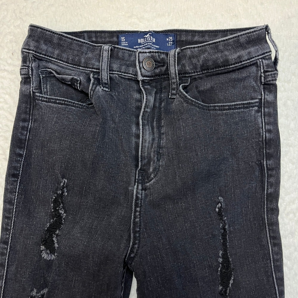 Hollister Jeans Womens 1S Black Ultra High-Rise Super Skinny Distressed Stretch